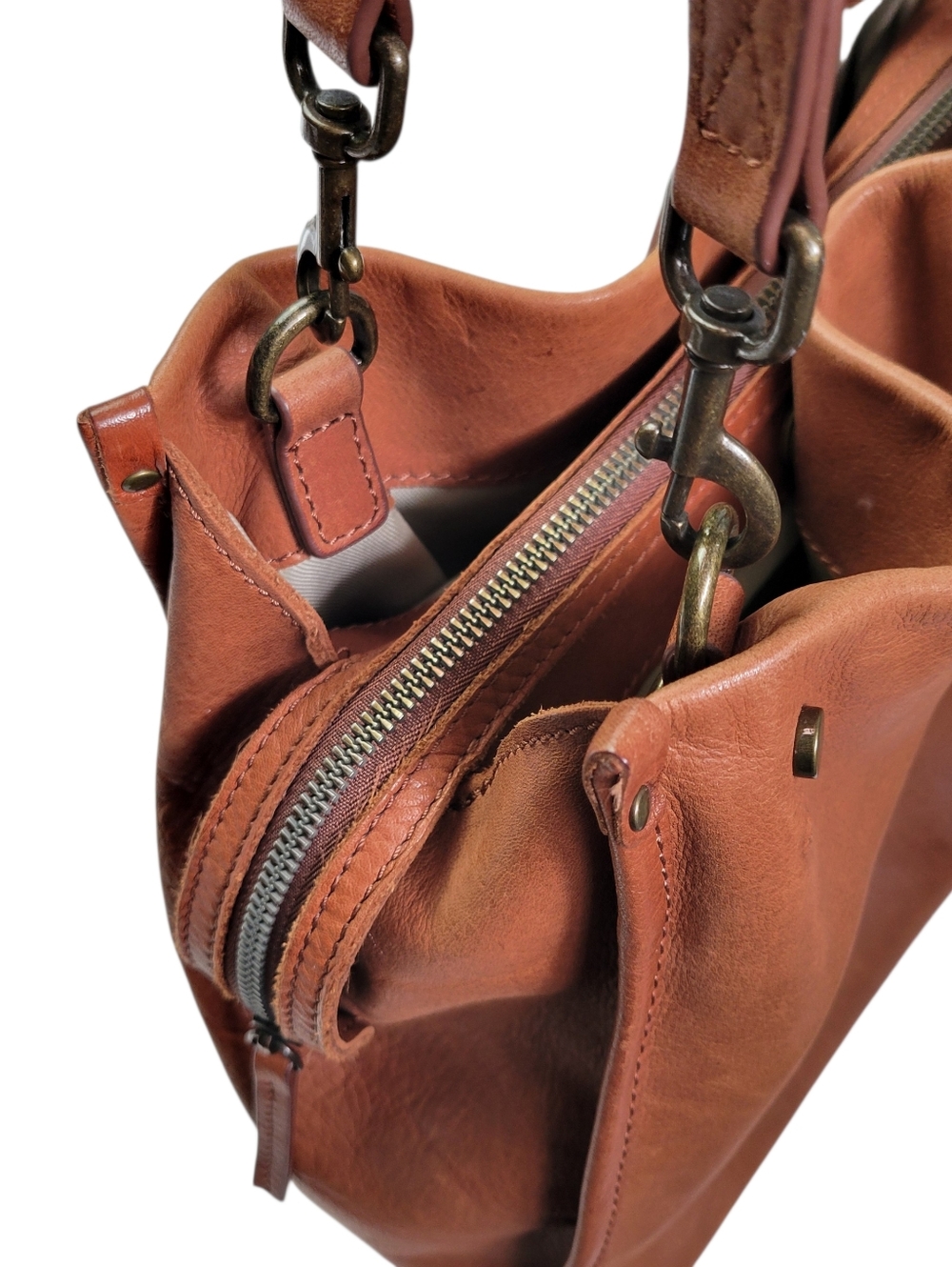 American Leather Co | Cognac Brown Real Leather Shoulder Bag - Picture 3 of 15